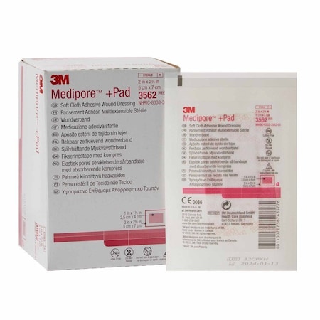 3M Medipore Adhesive Dressing 2 X 2-3/4 Inch Soft Cloth Rectangle White Sterile, 200PK 3562